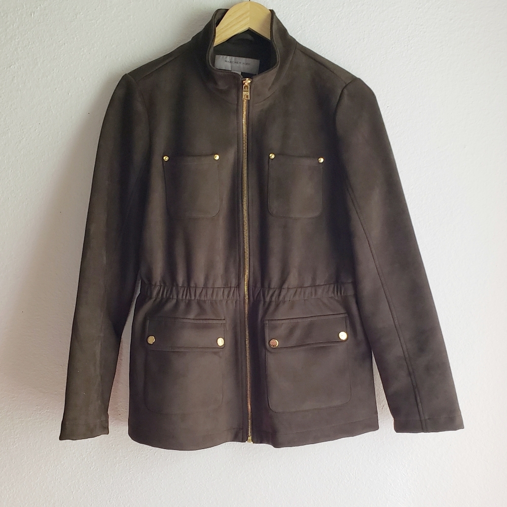 Like-New Andrew Marc Suede Jacket Medium Olive Green Brown Coat